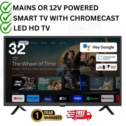 Aiwa 32" Smart LED HD TV with Mains or 12V Adaptor for Caravan Car Camper Google