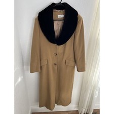 Vintage Tribal Womens Brown Wool Cashmere Full Length Coat Faux Fur Size 8