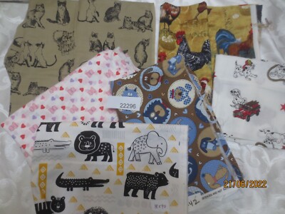  2 yds Cotton Fabric Cats Dogs Bears Zoo Animals Fire Dalmatian Farm Roosters