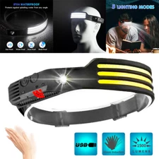 COB + LED Rechargeable Headlamp Headlight Torch Work Light Head Band Lamp 6000K