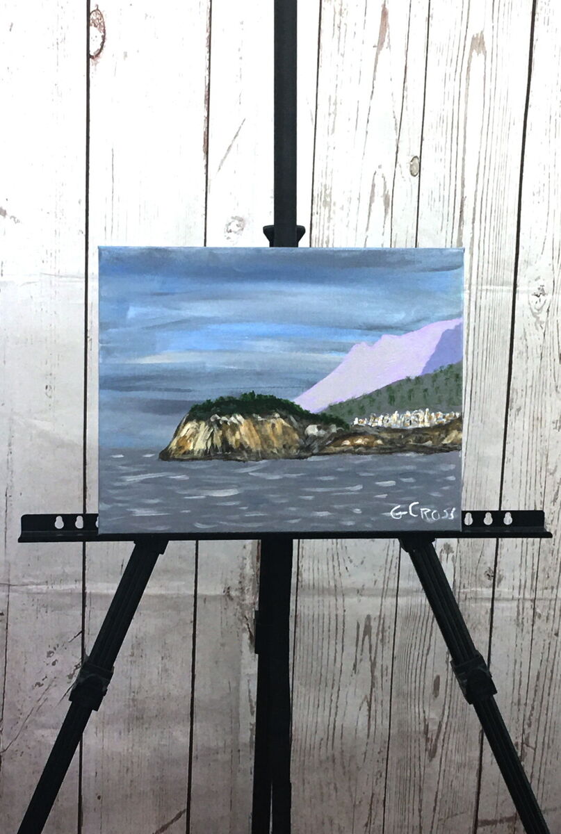 Acrylic Landscape Peninsula Distant City Painting 11x14 Canvas Art Free  Shipping