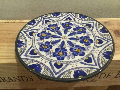 Vintage Antique Ceraplat Miniature Blue Floral Handmade Wall Hanging Plate 5 In