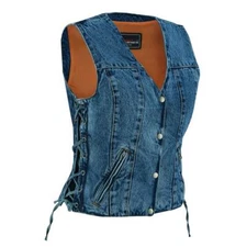 Vance Leather VB1045BL Motorcycle Vest Blue Denim V Neck MC Vest
