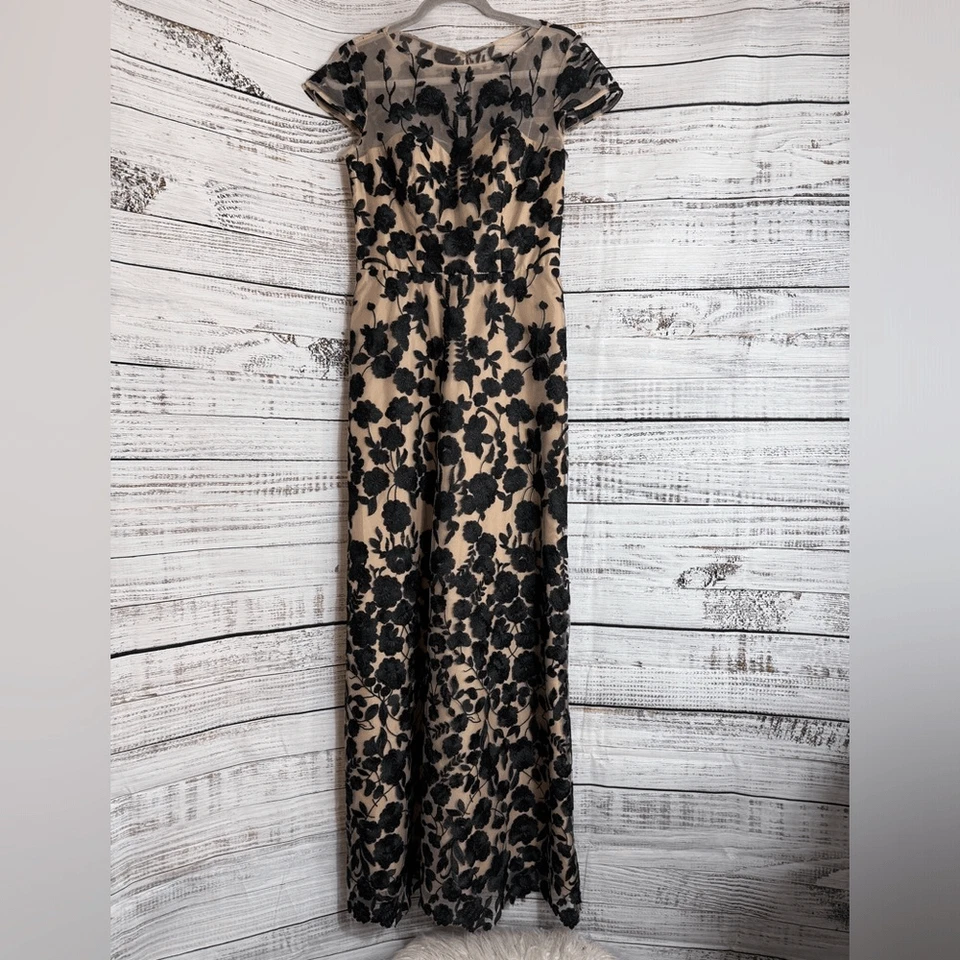 JS Collection Vestido Mujer Talla 4 Apliques Florales Vestido Beige y Negro Malla Foto 3 de 4