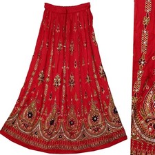 One Size XS To L Indian Ethnic Sequin Floral Maxi Skirt For Women Hippie Boho