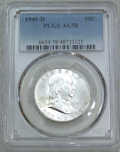 1949-D Franklin Half Dollar PCGS AU58 looks Full Bell Lines PQ Just Graded #J86F