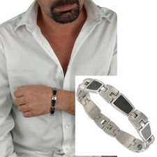 Rochet Mens Bracelet H Type Black Carbon Fiber Stainless Steel Link 8 3/4"