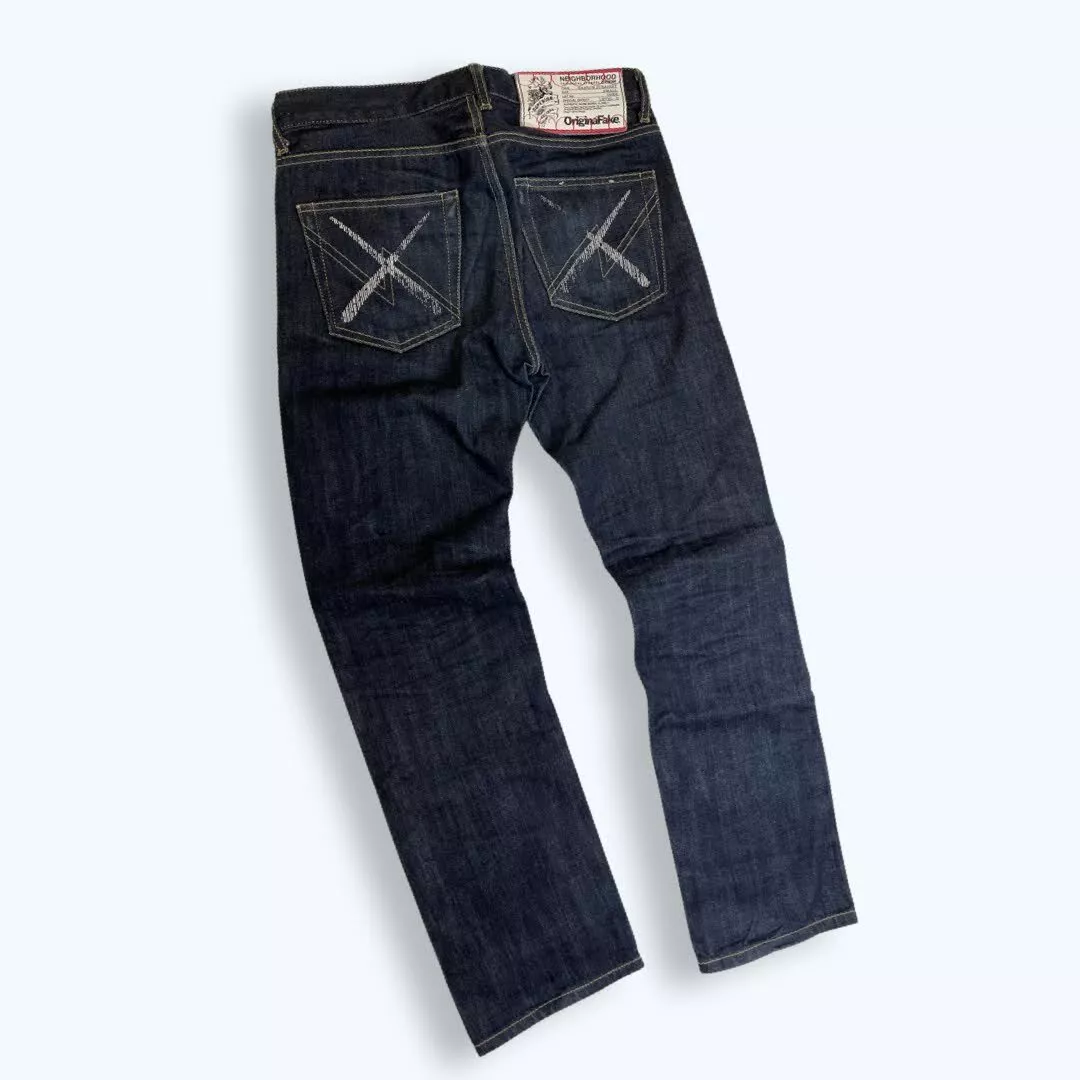 Kaws x Neighborhood x Original Fake Denim Men Narrow Straight Japan sz  Small 28