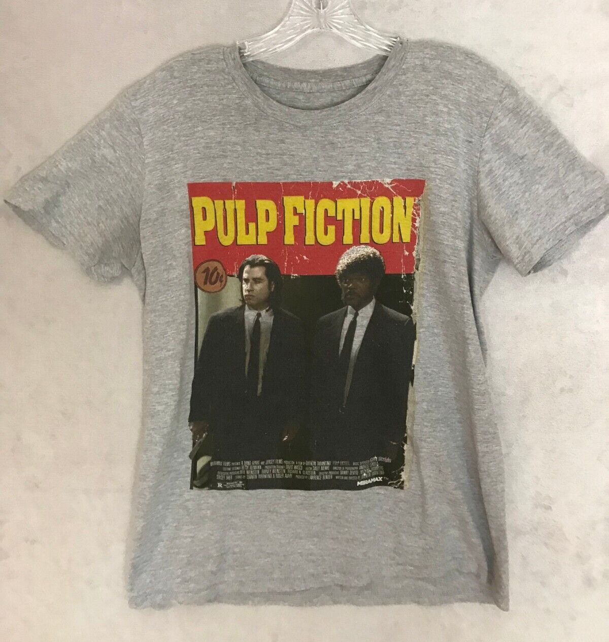 Retro Pulp Fiction Movie T-Shirt Travolta Jackson Tarantino Unisex Gray Medium