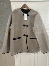 Mango Bethoven Shearling Faux Fur Coat, Light Beige, Xl New With Tags