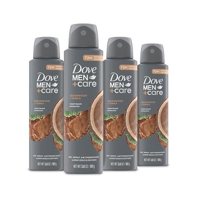 Dove Men+Care Dry Spray Antiperspirant Cedarwood + Tonka 4 Count 72H Protecti...