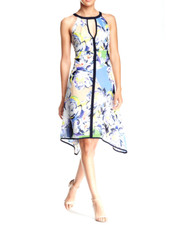 Adrianna Papell Floral Midi Halter Dress 10 Green Blue Keyhole Resort Cruise