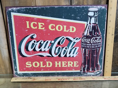 Vintage Coca-Cola Coke Metal Tin Drink Soda Pop Retro Sign 