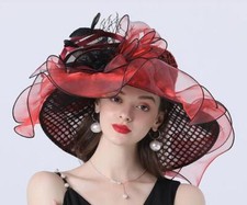 Noble Women's Kentucky Derby Church Wedding Floral Dress linen feather sun hat