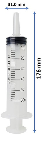 60 ml /cc Large Plastic Syringe for Scientific and Industrial Use (Pack of 10) - Picture 2 of 5