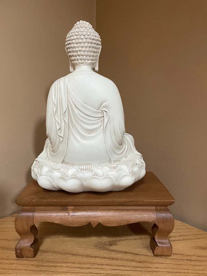 Estatua de loto de Buda Shakyamuni Tathagata Amitabha blanca de 11" Foto 3 de 4