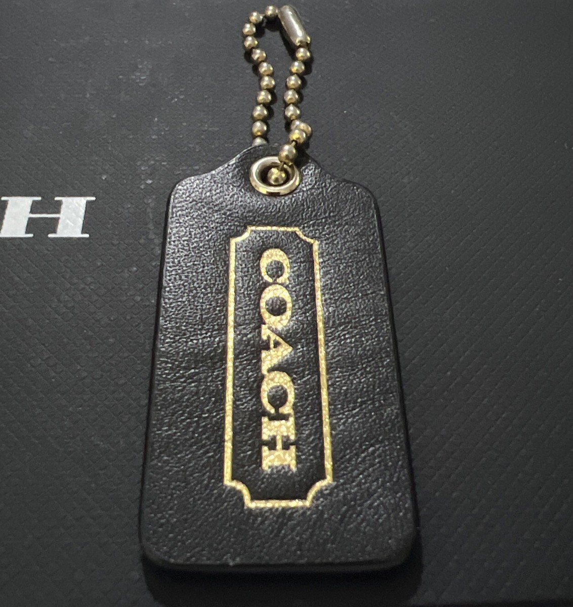 Vintage Coach Keychain Leather Key Fob Tag Bag Charm 2” Black