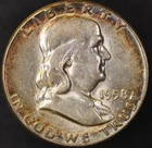 1958 FRANKLIN HALF DOLLAR BU RAINBOW TONED FROM A COLLECTION LOT AA-4636