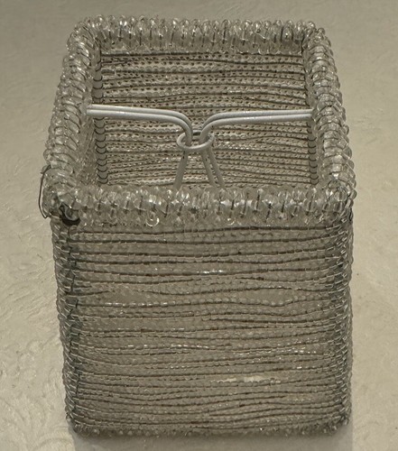 Clear Seed Bead Lamp Shade Clip On Square Bell Shape 4” X 4" - Picture 3 of 3