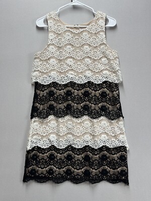 Jessica Simpson Cocktail Black Ivory Lace Dress Women s Size 8 Fancy Formal Wear