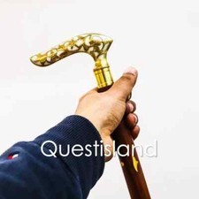 Walking Stick Brass Handle Wooden Victorian Style Foldable Cane Collectible Men'