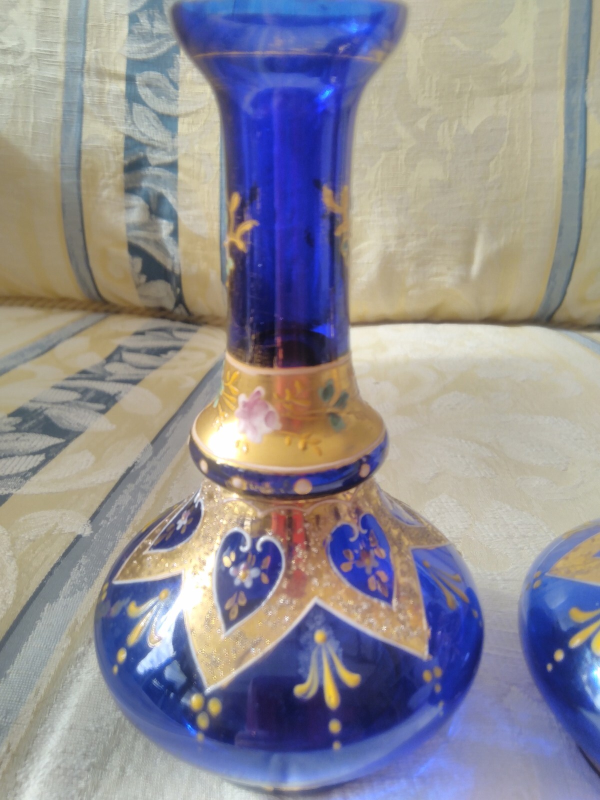 PAIR VINTAGE COBALT BLUE WITH GOLD OVERLAY SPILL VASES eBay