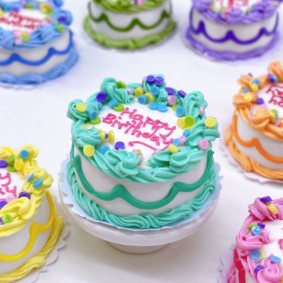 Miniature HBD Fake Cake Green color, Dollhouse cake for dollhouse