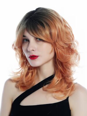 Perücke Damen wild gewellt gelockt schulterlang Ombre Schwarz Kupferblond wig