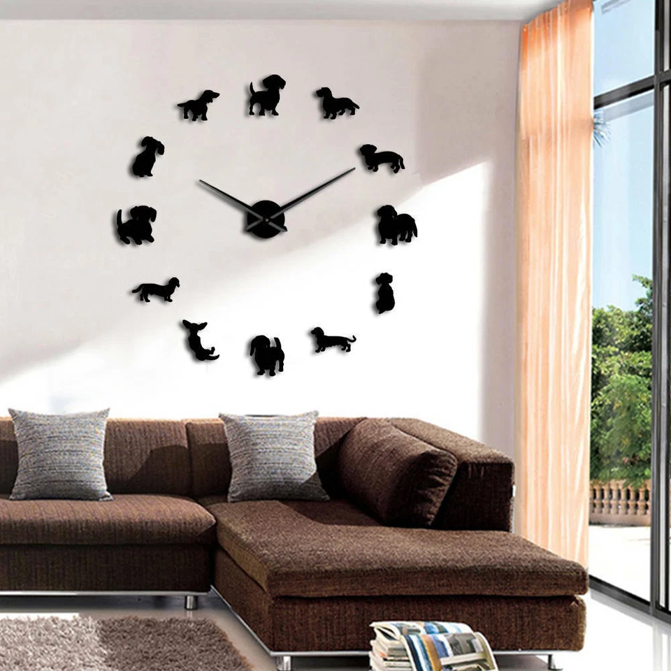 DIY Dachshund Wall Art Wiener Dog Puppy Pet Frameless Giant Wall Clock Analog - Image 2 of 4