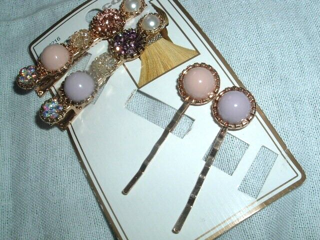 Jeweled Pink Pearl Purple Bobby Pins 2-Pair Set NWT