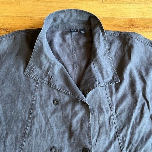 EILEEN FISHER 100% Organic Linen Gray Double Breasted Cape Jacket M/L - Picture 2 of 7
