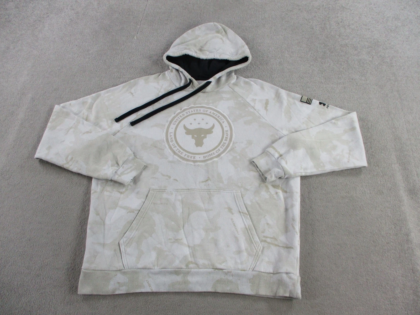 Under Armour Hoodie Mens Large White Beige Project Rock Sweatshirt Bull Pullover