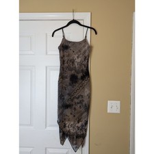 Y2K Rave Sheer Mesh Handkerchief Hem Midi Dress- Size Small- Tie-Dye Floral