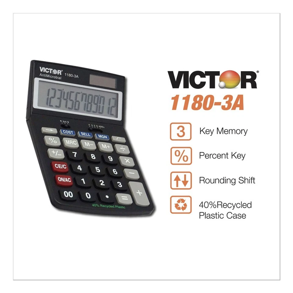 Victor 11803A 12-Digit LCD Antimicrobial Desktop Calculator New - Image 2 of 4