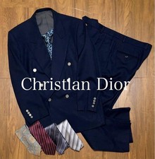 Christian Dior Double-breasted Navy Wool Suit Setup L Size 5 Neckties Pre-owned