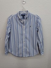 Ralph Lauren Shirt Boys Youth 12/14 Blue Striped Button Down Long Sleeve Dress