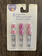 Babies R Us 6 Cloth Diaper Pins With Safe Locking Closure Rustproof Durable Pink
