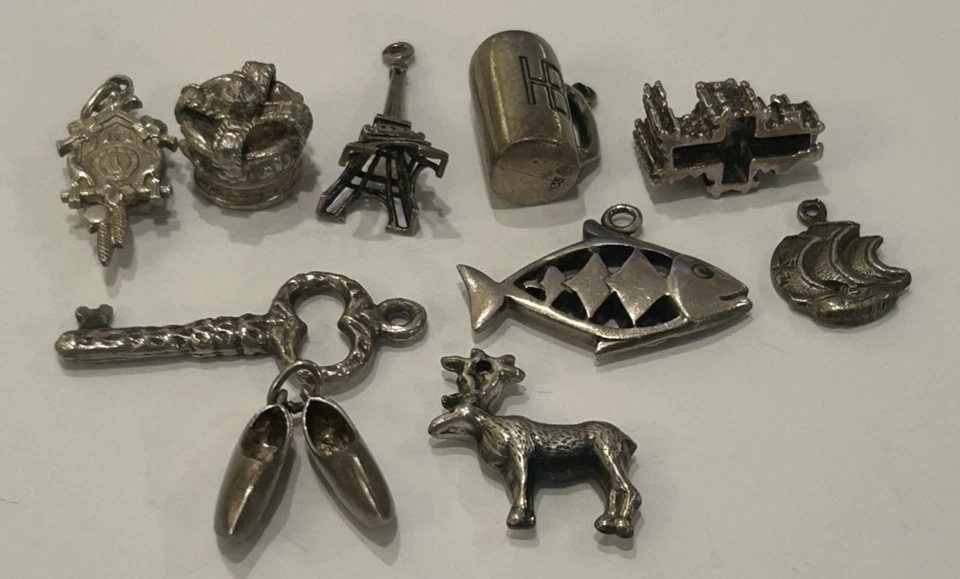 VTG Sterling Silver Lot of 10 Charm Bracelet Pendants 26.8 Grams - Image 2 of 3