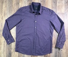 BOSS Hugo Boss Men's XL Long Sleeve Blue Stripe Button Up Shirt Logo multicolor.