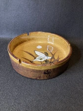 Pottery Ash Tray Floral Flowers Large 6.5”