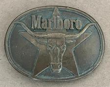 Vintage 1987 Marlboro Solid Brass Rodeo Bull Belt Buckle - Philip Morris Inc.