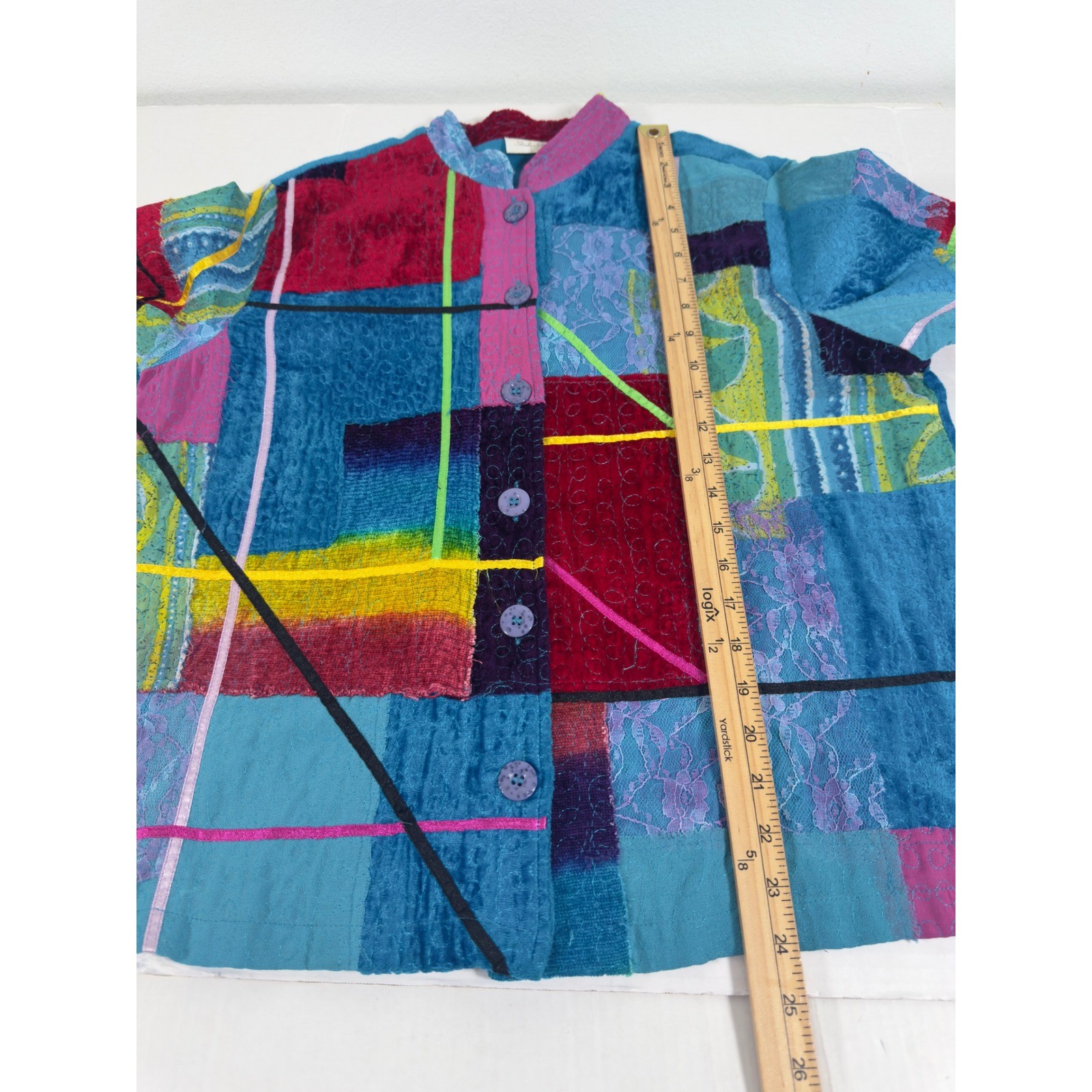 Studio Works Patchwork Jacket Womens Blue Pink Ve… - image 7