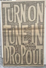 1967 Timothy Leary , Turn On, Tune In, Drop Out, R. Cobb Art,  Film Showing Ad