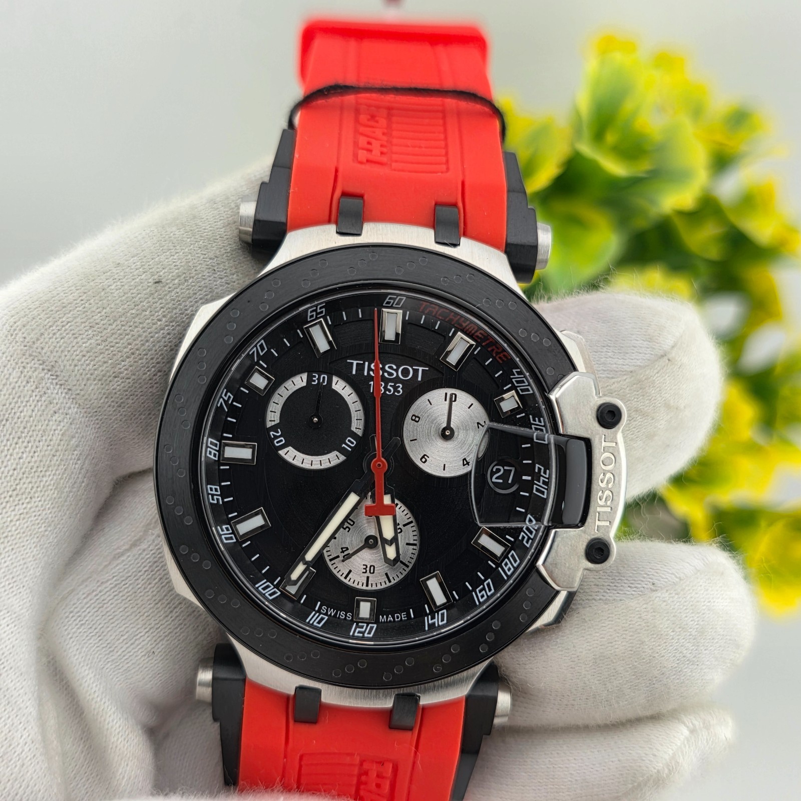 NEW TISSOT MENS WATCH T-RACE T115.417.27.051.00 RUBBER RED STRAP & BLACK DIAL