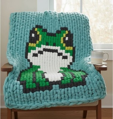 Froggy Dreams Chunky Knit Blanket | Digital PDF Step by Step Pattern