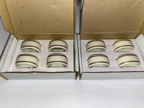 8 GORHAM Porcelain NAPKIN RINGS IVORY w/GOLD TRIM New in 2 Original Boxes - Bild 3 von 17