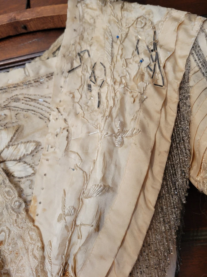 Edwardian Victorian Antique Beaded Womens Gown Dress - Image 4 of 4