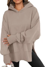 ANRABESS Womens Oversized Hoodies Long Sleeve Fleece X-Small, Coffee Grey