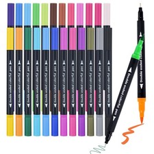 24 Color Dual Tip Art Markers Set Fine Brush Tips Adult Coloring Watercolor