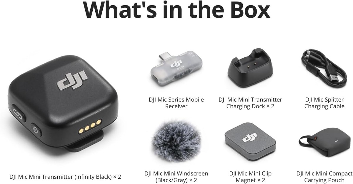 DJI Mic Mini (2 TX + 1 Mobile RX), Wireless Lavalier Microphone